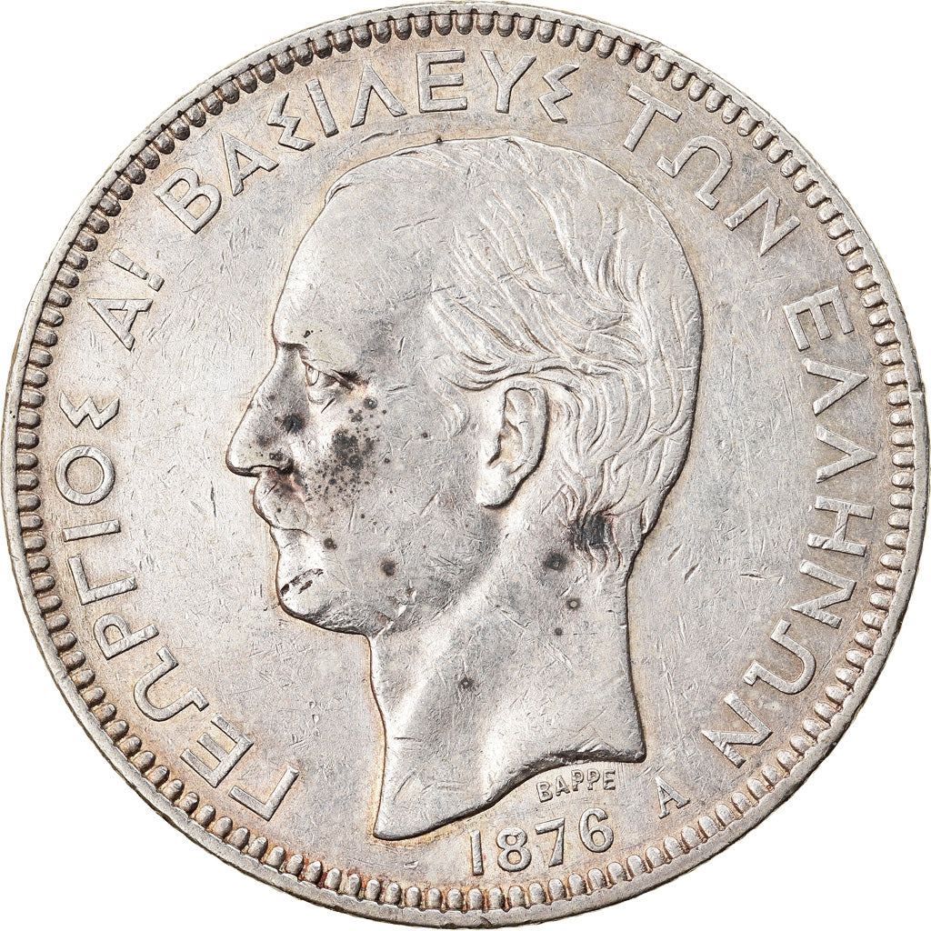 Coin, Greece, George I, 5 Drachmai, 1876, Paris, VF(30-35), Silver, KM:46