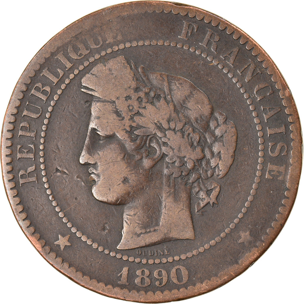 Coin, France, Cérès, 10 Centimes, 1890, Paris, VF(20-25), Bronze, KM:815.1