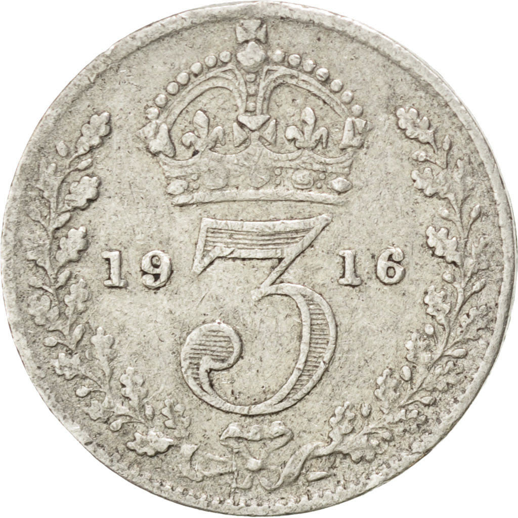 GREAT BRITAIN, 3 Pence, 1916, KM #813, EF(40-45), Silver, 16, 1.40