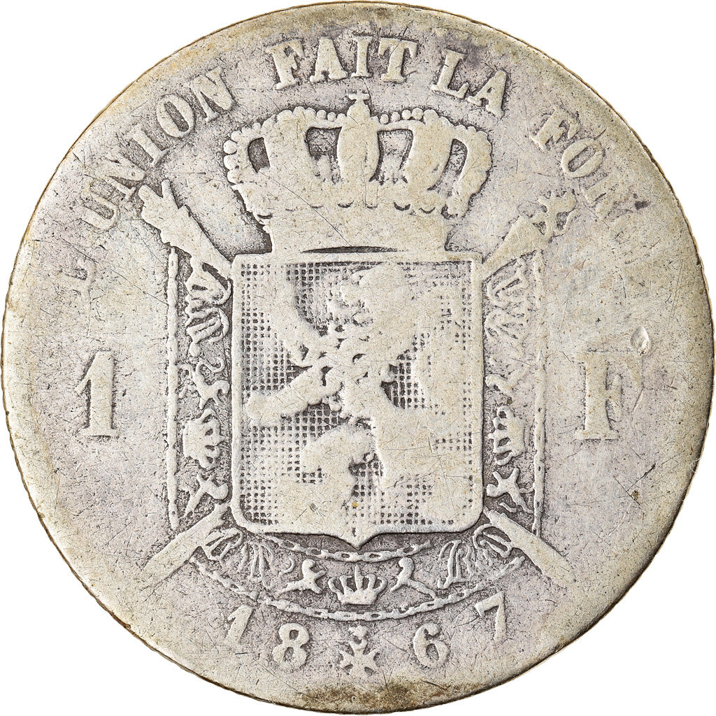Moneda, Bélgica, Leopold II, Franc, 1867, BC+, Plata, KM:28.1