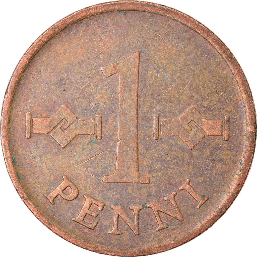 Moneda, Finlandia, Penni, 1968, BC+, Cobre, KM:44
