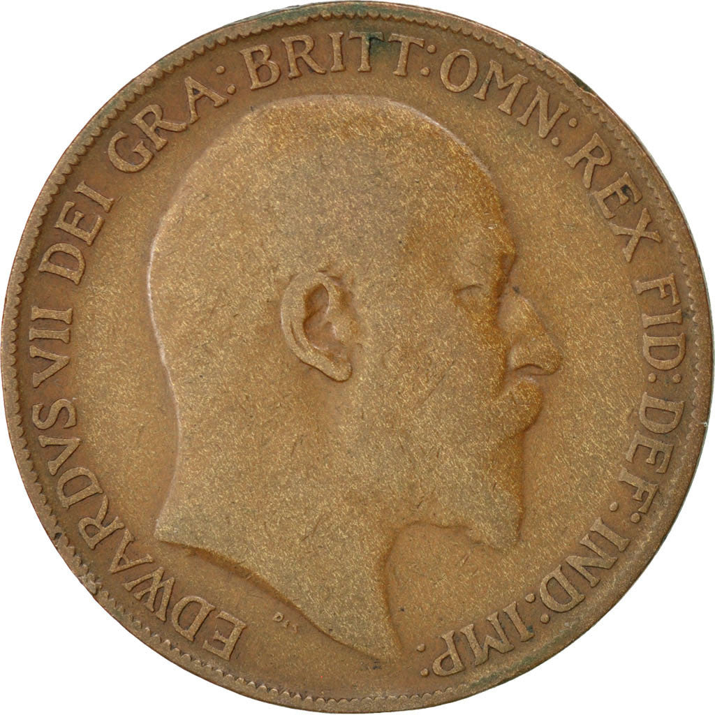 GREAT BRITAIN, Penny, 1908, KM #794.2, AU(50-53), Bronze, 31, 9.12