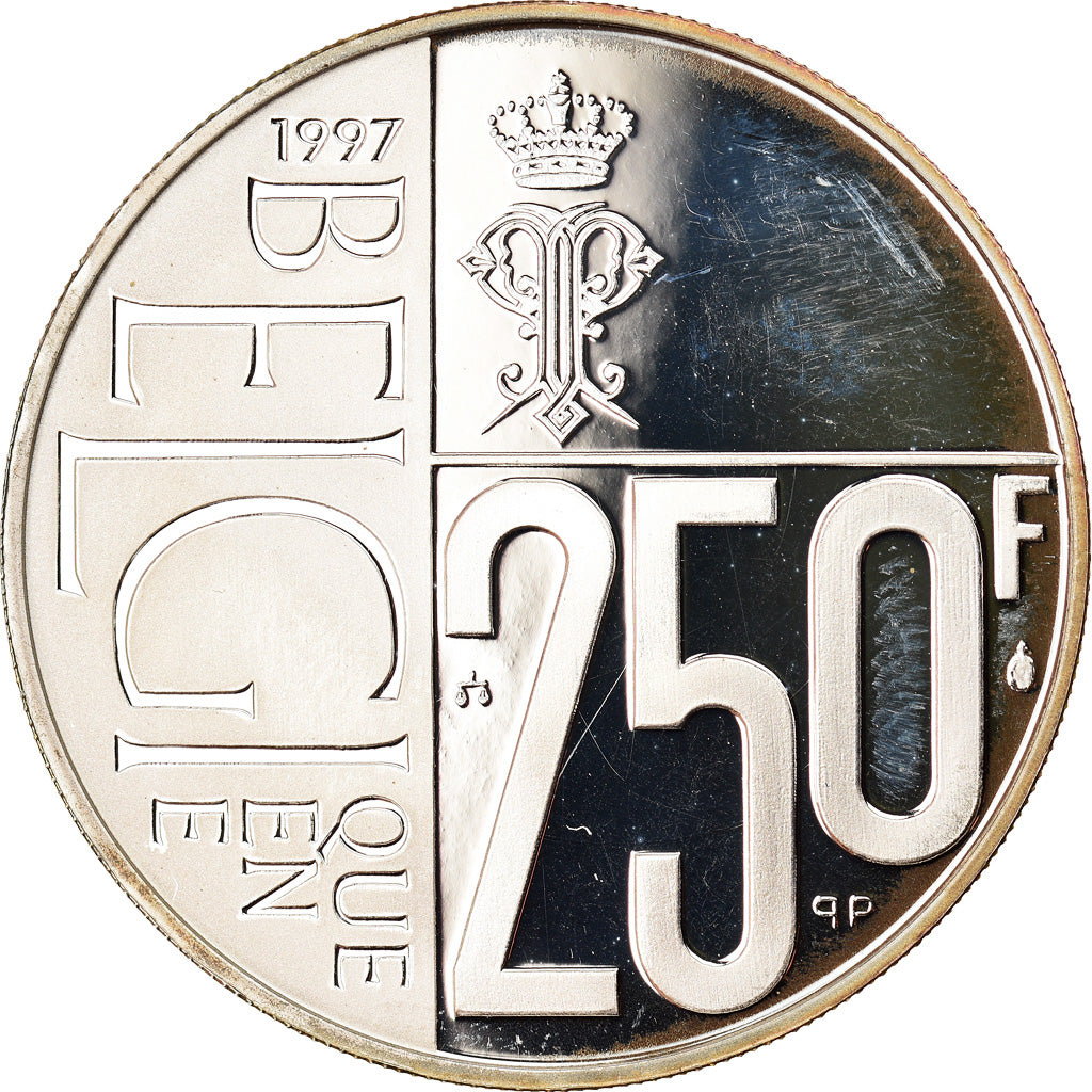 Coin, Belgium, 250 Francs, 250 Frank, 1997, Brussels, MS(65-70), Silver, KM:207