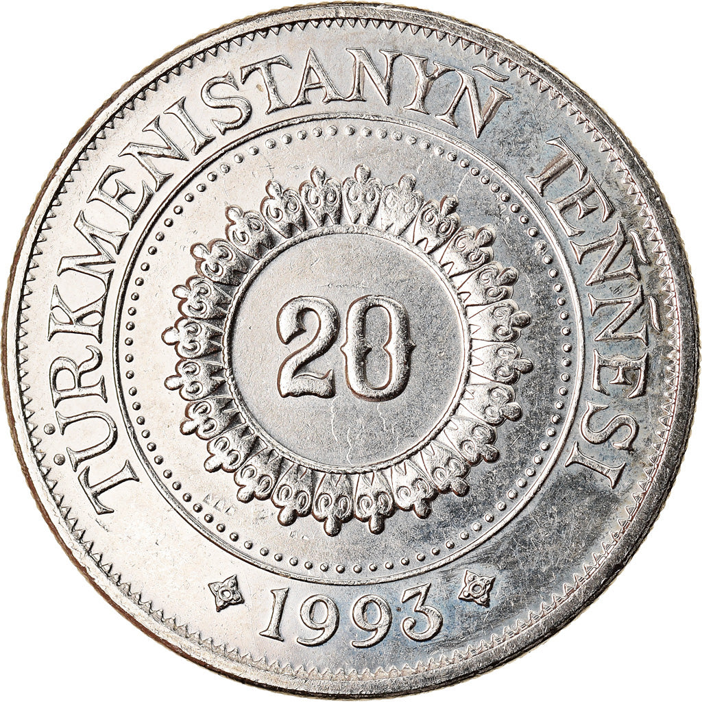 Münze, Turkmanistan, 20 Tenge, 1993, VZ, Nickel plated steel, KM:4