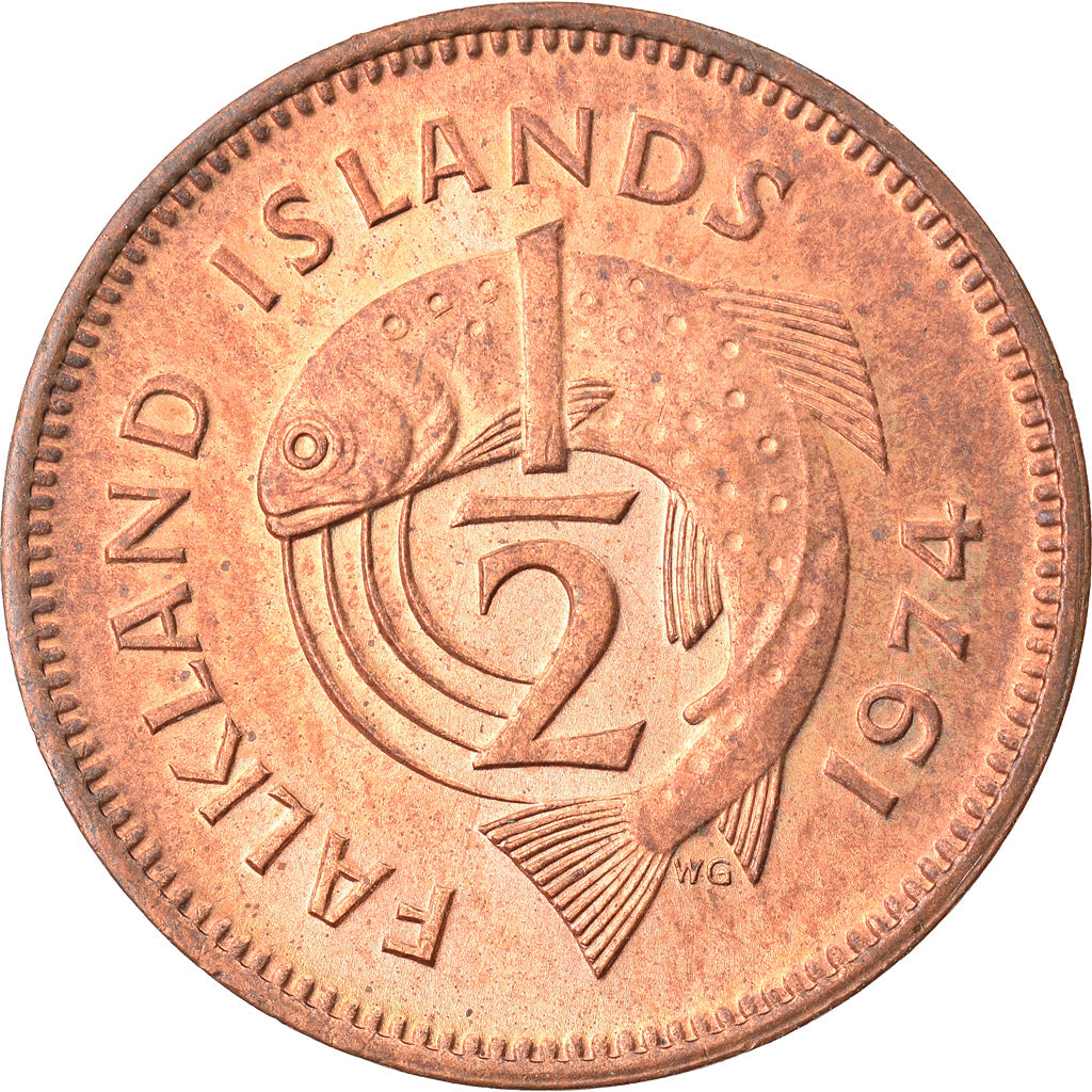 Coin, Falkland Islands, Elizabeth II, 1/2 Penny, 1974, MS(60-62), Bronze, KM:1
