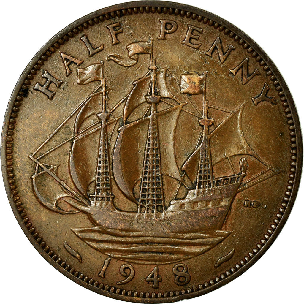 Coin, Great Britain, George VI, 1/2 Penny, 1948, AU(50-53), Bronze, KM:844