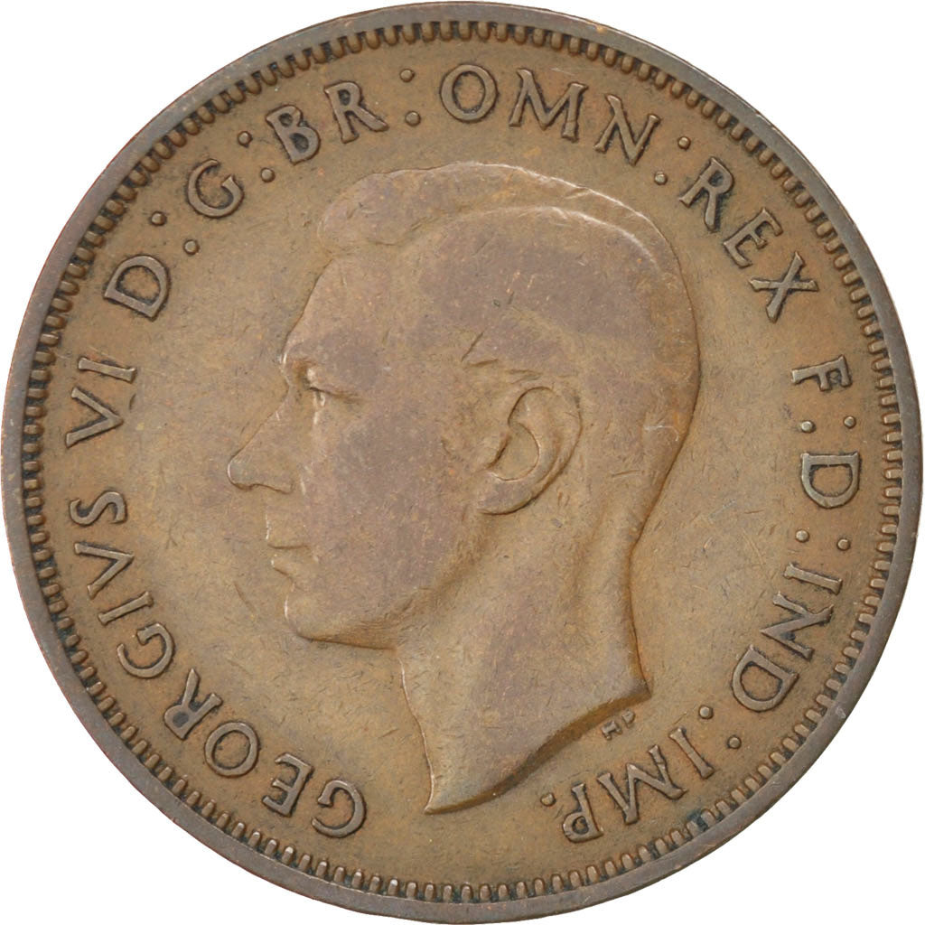 GREAT BRITAIN, 1/2 Penny, 1938, KM #844, AU(50-53), Bronze, 25.5, 5.63