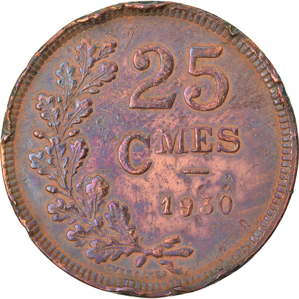 Coin, Luxembourg, Charlotte, 25 Centimes, 1930, VF(30-35), Bronze, KM:42