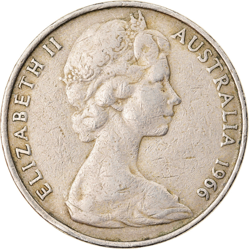 Moneda, Australia, Elizabeth II, 20 Cents, 1966, Melbourne, MBC, Cobre -