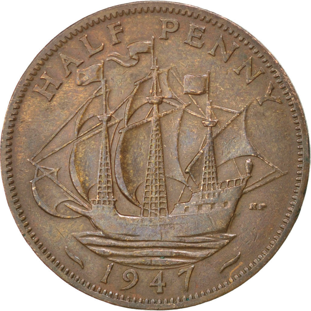 Coin, Great Britain, George VI, 1/2 Penny, 1947, AU(50-53), Bronze, KM:844