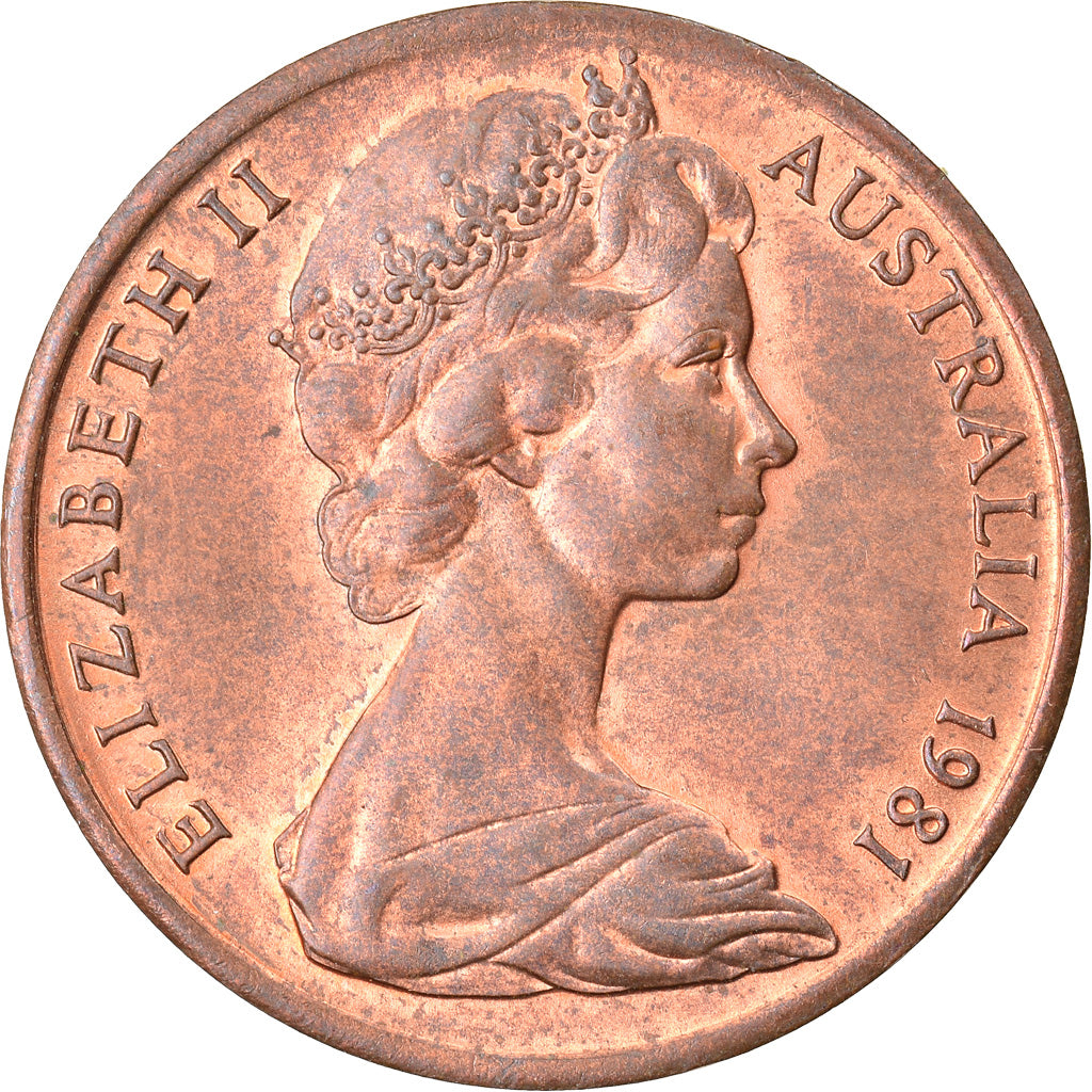 Moneda, Australia, Elizabeth II, 2 Cents, 1981, Melbourne, MBC, Bronce, KM:63