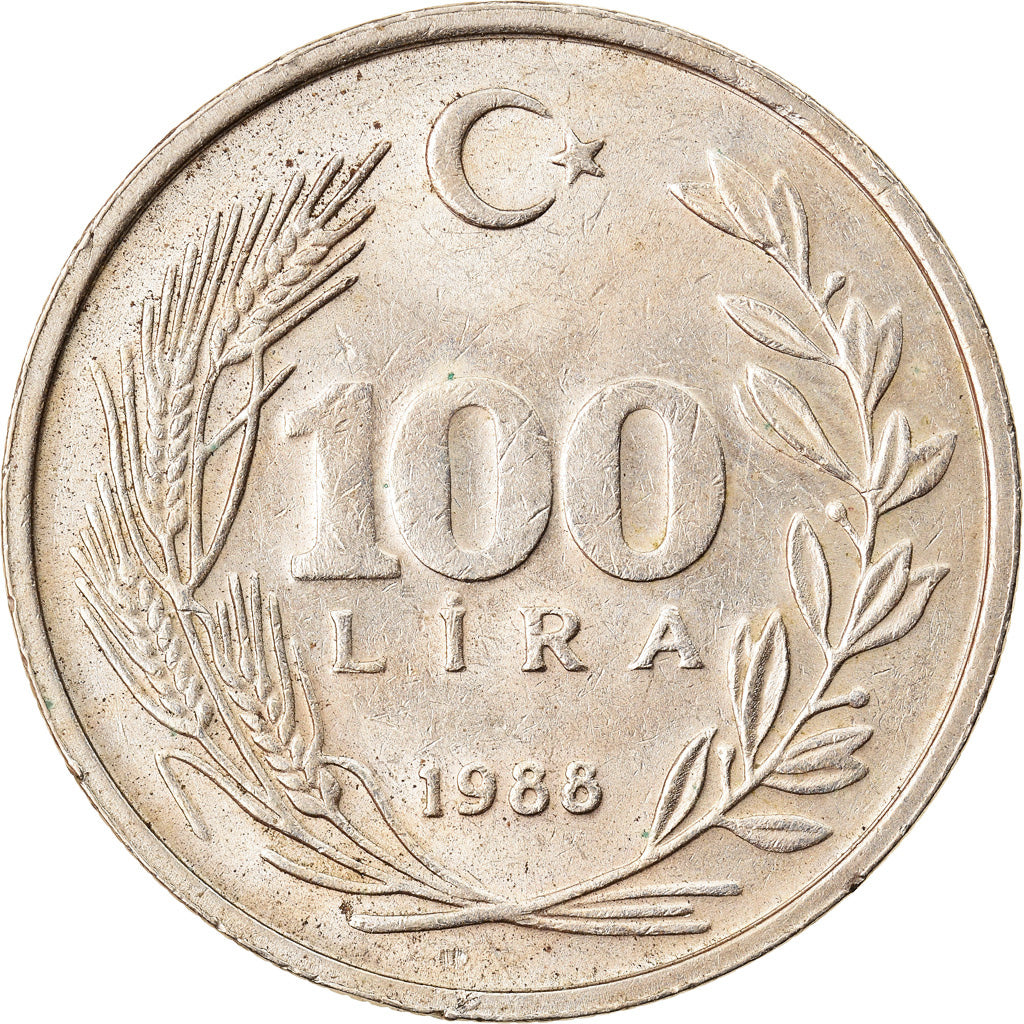 Münze, Türkei, 100 Lira, 1988, SS+, Copper-Nickel-Zinc, KM:967