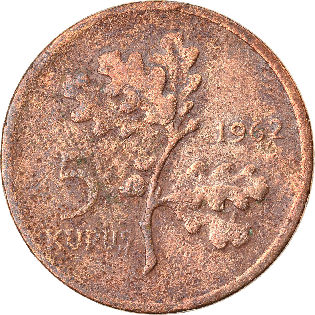 Moneta, Turcja, 5 Kurus, 1962, VF(30-35), Bronze, KM:890.1