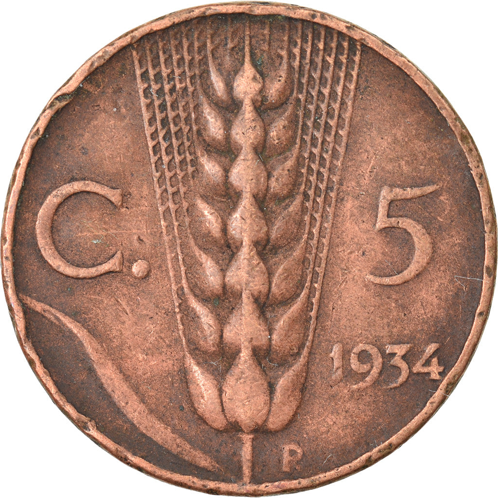 Coin, Italy, Vittorio Emanuele III, 5 Centesimi, 1934, Rome, VF(30-35), Bronze