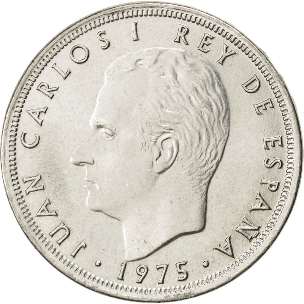 SPAIN, 25 Pesetas, 1975, KM #808, MS(60-62), Copper-Nickel, 26.5, 8.55