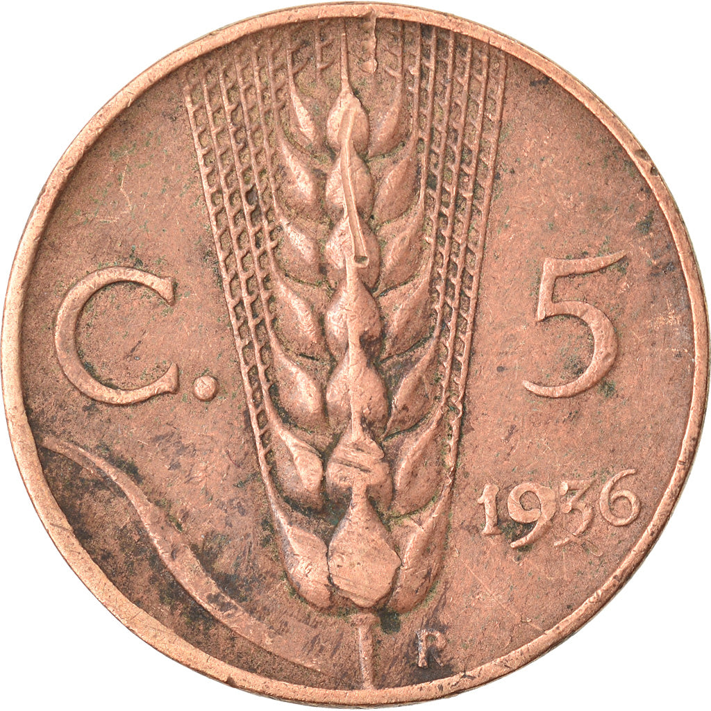 Coin, Italy, Vittorio Emanuele III, 5 Centesimi, 1936, Rome, VF(30-35), Bronze