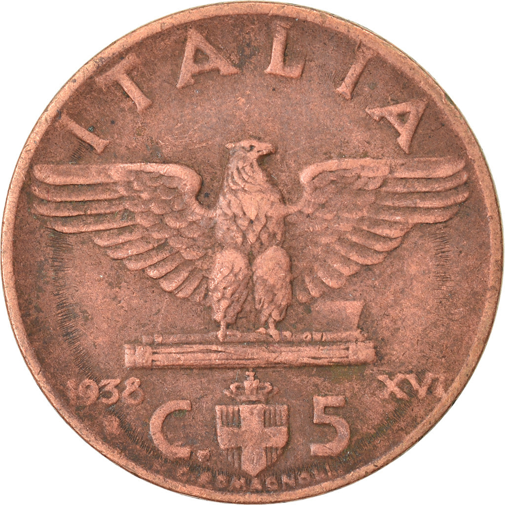 Moneta, Italia, Vittorio Emanuele III, 5 Centesimi, 1938, Rome, MB+, Bronzo
