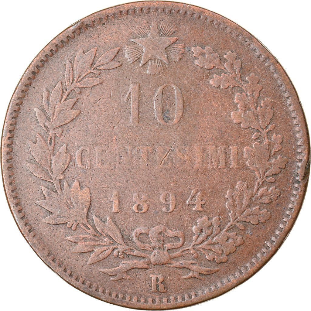 Münze, Italien, Umberto I, 10 Centesimi, 1894, Rome, S+, Kupfer, KM:27.2