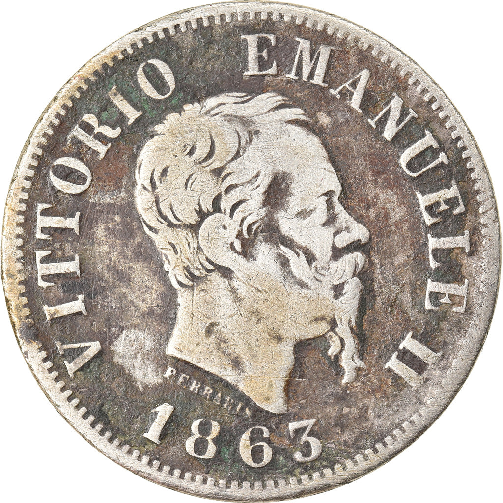 Coin, Italy, Vittorio Emanuele II, 50 Centesimi, 1863, Milan, VF(30-35), Silver