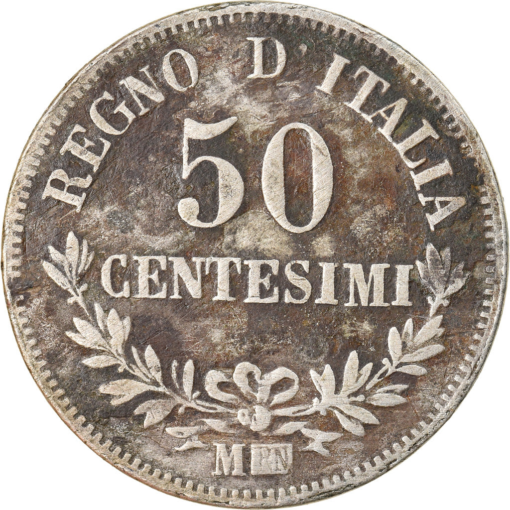 Coin, Italy, Vittorio Emanuele II, 50 Centesimi, 1863, Milan, VF(30-35), Silver