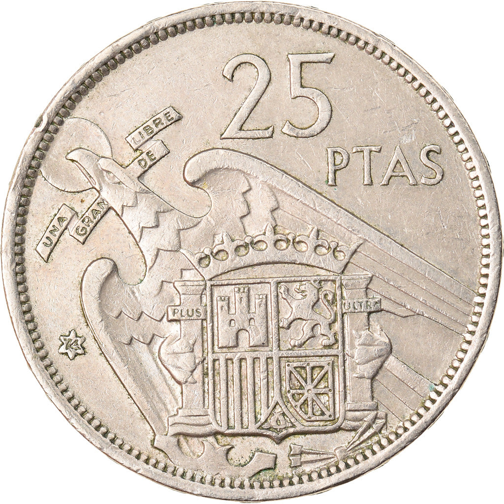 Moeda, Espanha, Caudillo and regent, 25 Pesetas, 1974, EF(40-45), Cobre-níquel