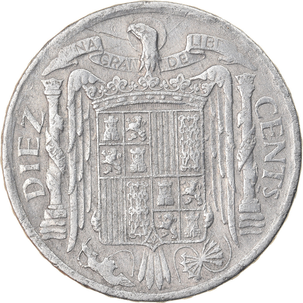 Coin, Spain, 10 Centimos, 1940, EF(40-45), Aluminum, KM:766