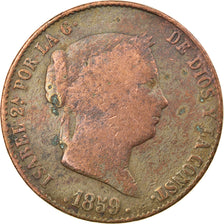 Münze, Spanien, Isabel II, 25 Centimos, 1859, Segovia, S+, Kupfer, KM:615.2