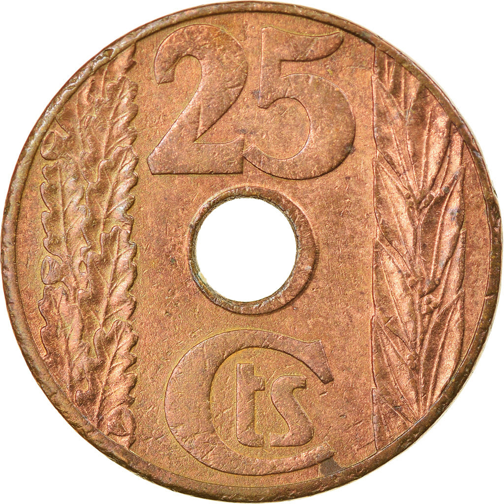 Coin, Spain, 25 Centimos, 1938, Brussels, VF(30-35), Copper, KM:757