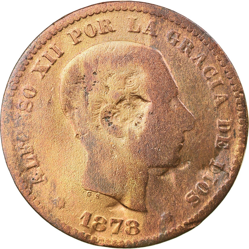 Munten, Spanje, Alfonso XII, 5 Centimos, 1878, Madrid, FR+, Bronze, KM:674