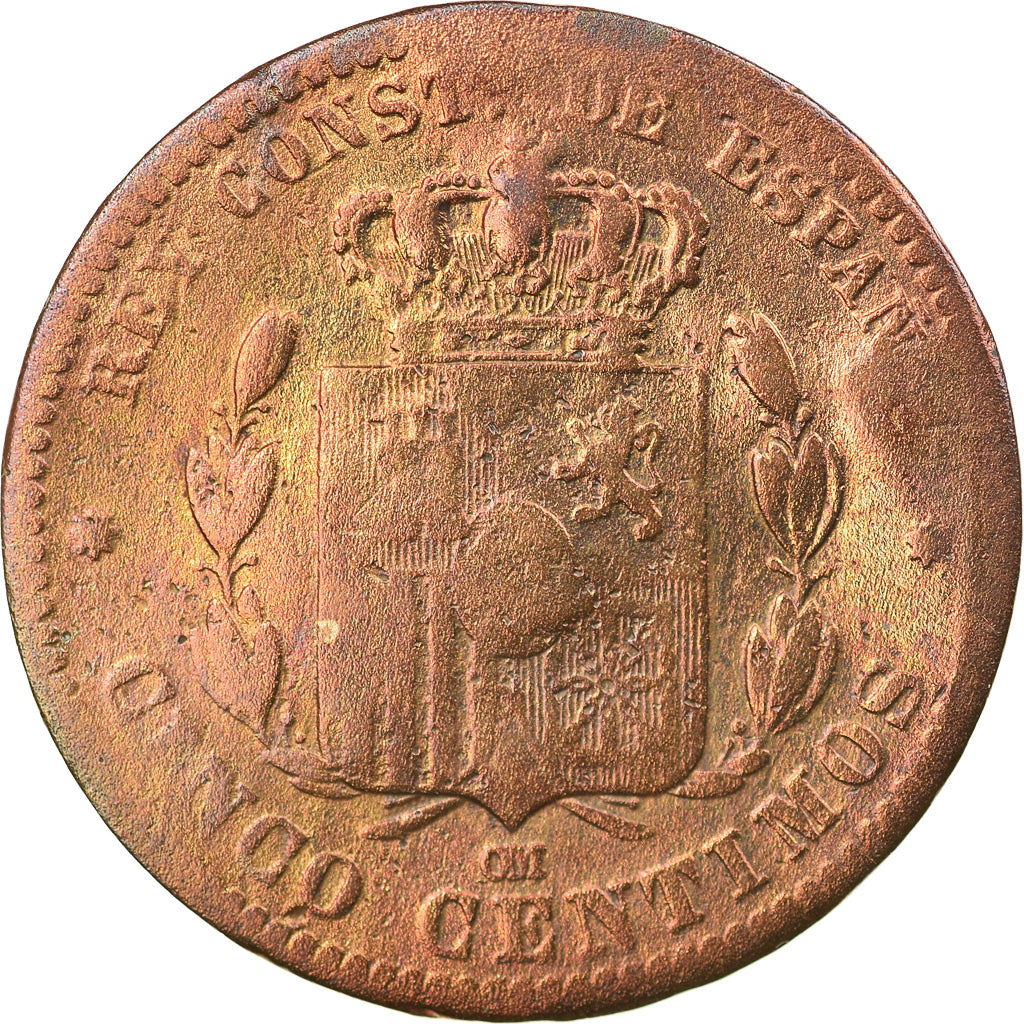 Munten, Spanje, Alfonso XII, 5 Centimos, 1878, Madrid, FR+, Bronze, KM:674