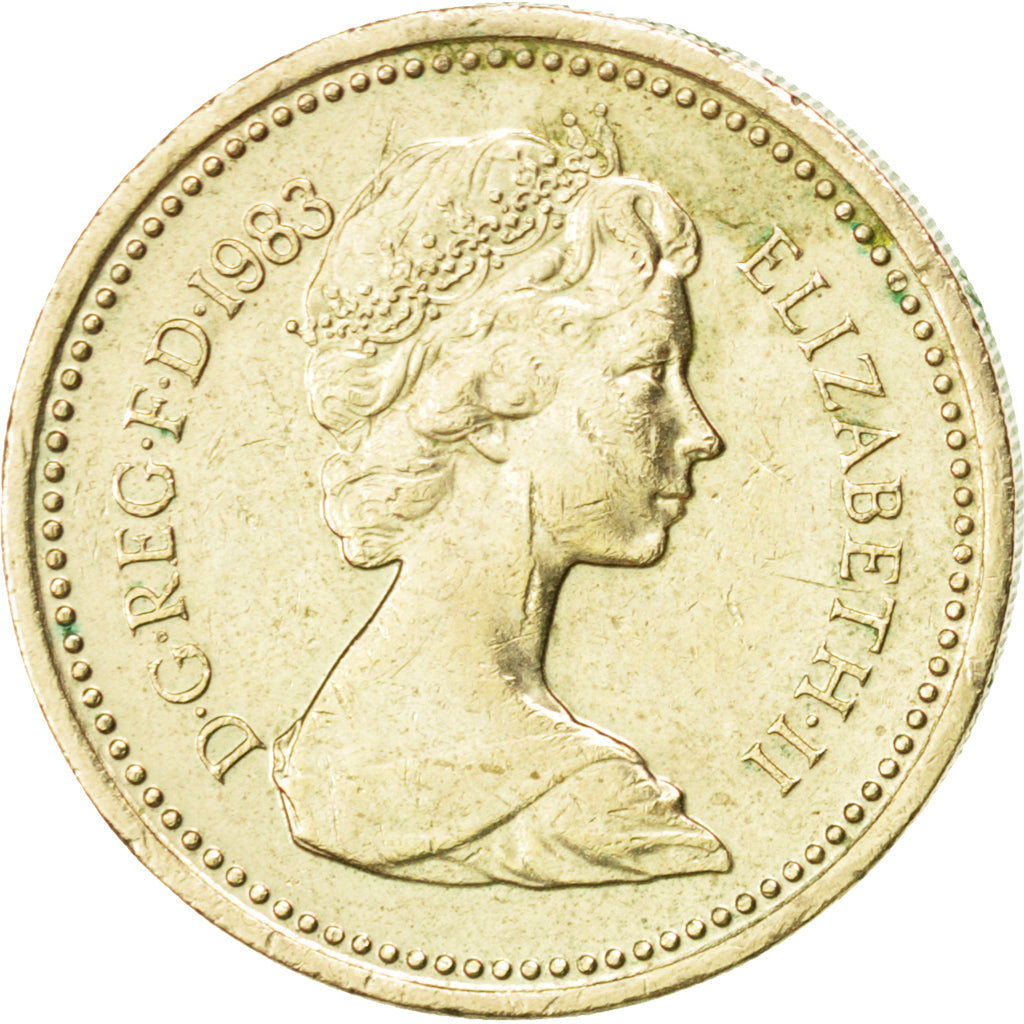 GREAT BRITAIN, Pound, 1983, KM #933, AU(50-53), Nickel-Brass, 22.5, 9.43