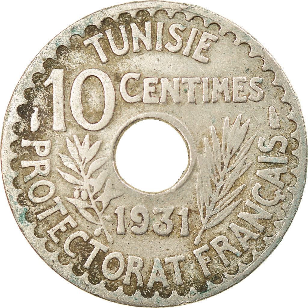 Münze, Tunesien, Ahmad Pasha Bey, 10 Centimes, 1931, Paris, S+, Nickel-Bronze