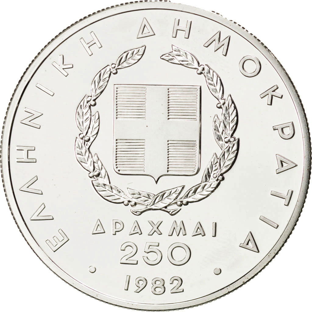 GREECE, 250 Drachmai, 1982, KM #138, MS(63), Silver, 14.38