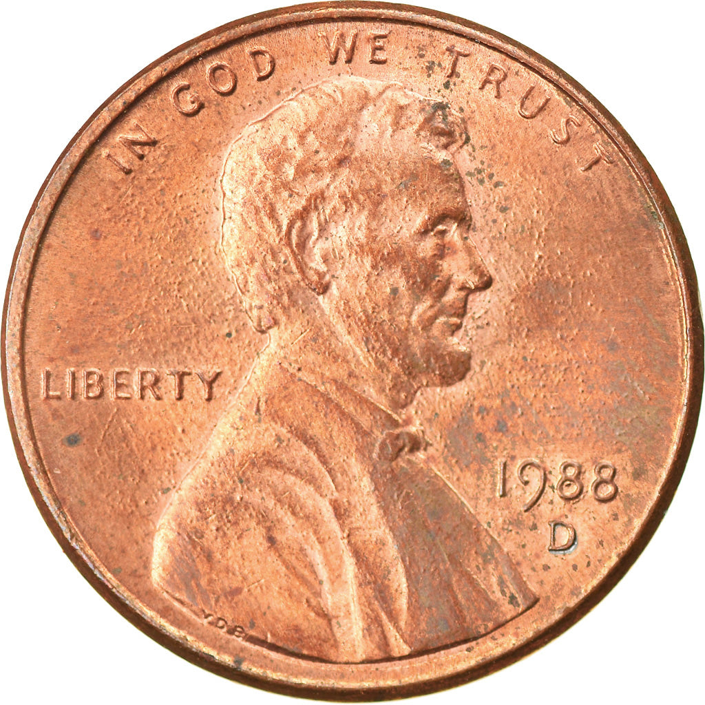 Moneta, Stati Uniti, Lincoln Cent, Cent, 1988, U.S. Mint, Denver, MB+, Zinco