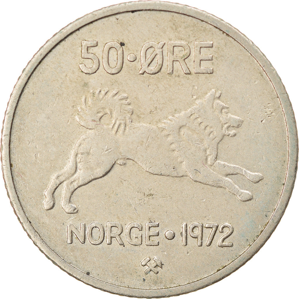 Moneta, Norvegia, Olav V, 50 Öre, 1972, MB+, Rame-nichel, KM:408
