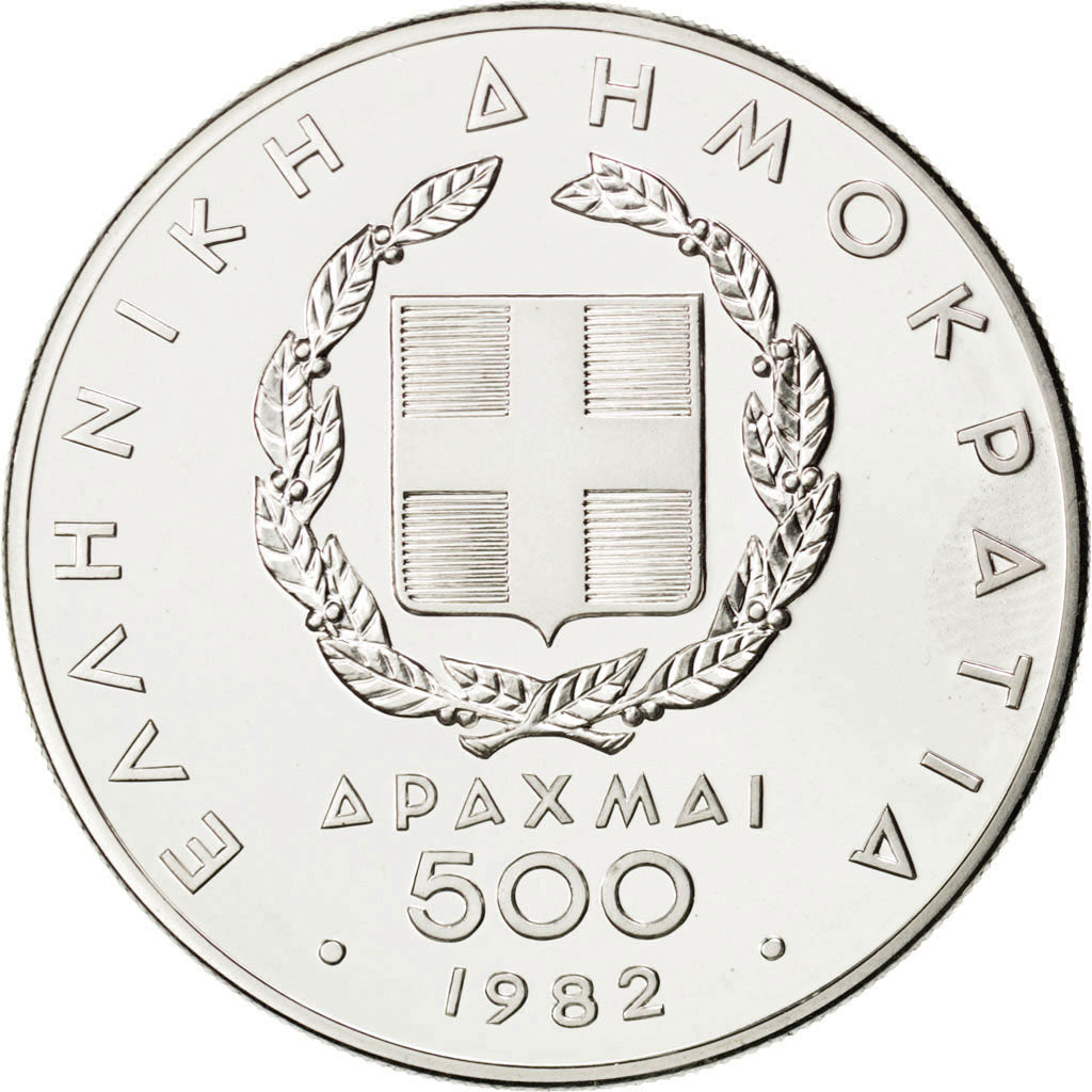GREECE, 500 Drachmai, 1982, KM #140, MS(63), Silver, 28.67
