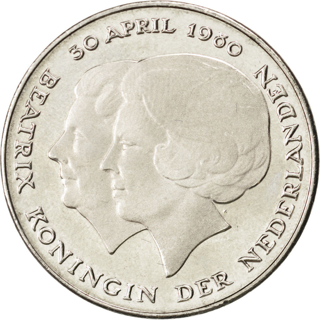 NETHERLANDS, 2-1/2 Gulden, 1980, KM #201, MS(65-70), Nickel, 29, 9.99