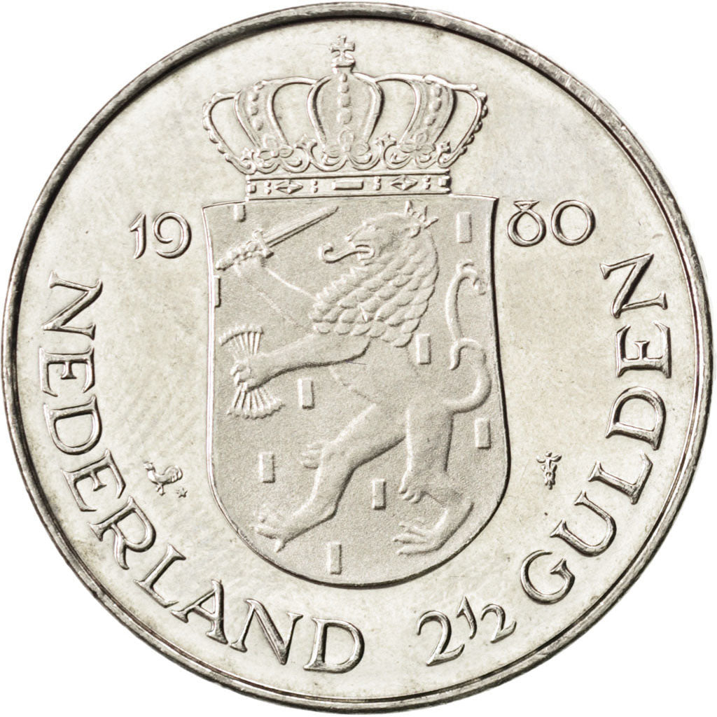 NETHERLANDS, 2-1/2 Gulden, 1980, KM #201, MS(65-70), Nickel, 29, 9.99