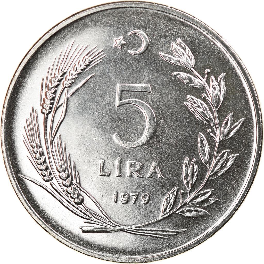 Coin, Turkey, 5 Lira, 1979, MS(60-62), Stainless Steel, KM:928