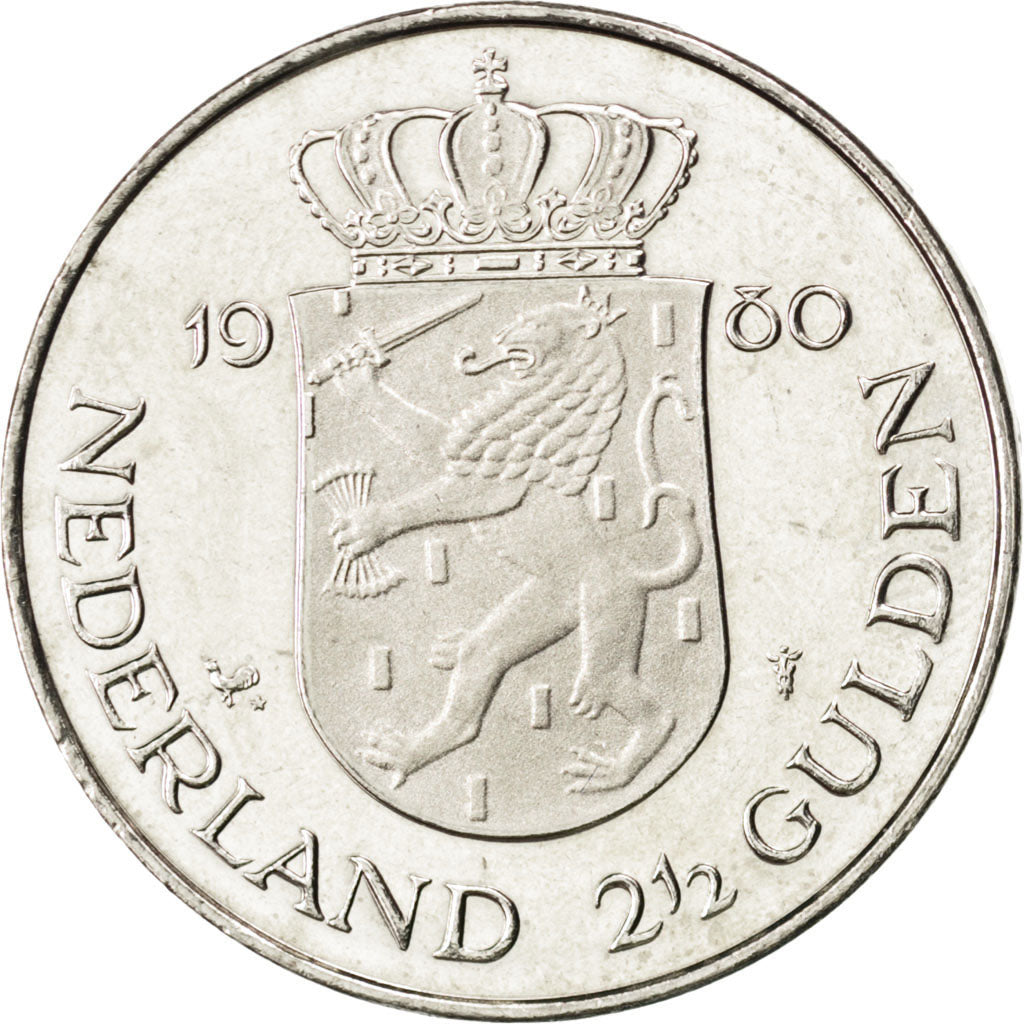 NETHERLANDS, 2-1/2 Gulden, 1980, KM #201, MS(65-70), Nickel, 29, 9.97