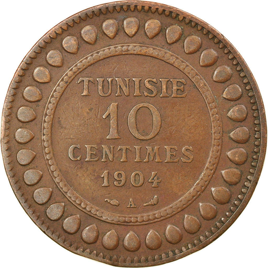 Coin, Tunisia, Muhammad al-Hadi Bey, 10 Centimes, 1904, Paris, VF(30-35)