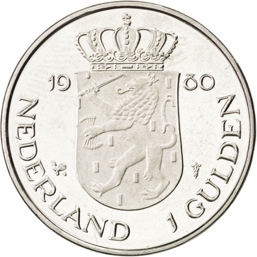 NETHERLANDS, Gulden, 1980, KM #200, MS(65-70), Nickel, 25, 6.01