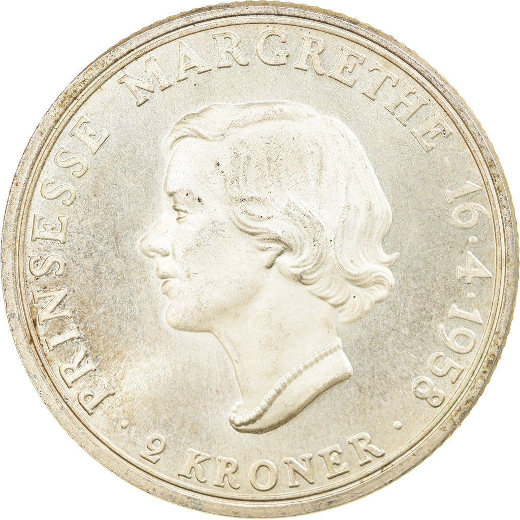 Coin, Denmark, Frederik IX, 2 Kroner, 1958, Copenhagen, AU(50-53), Silver