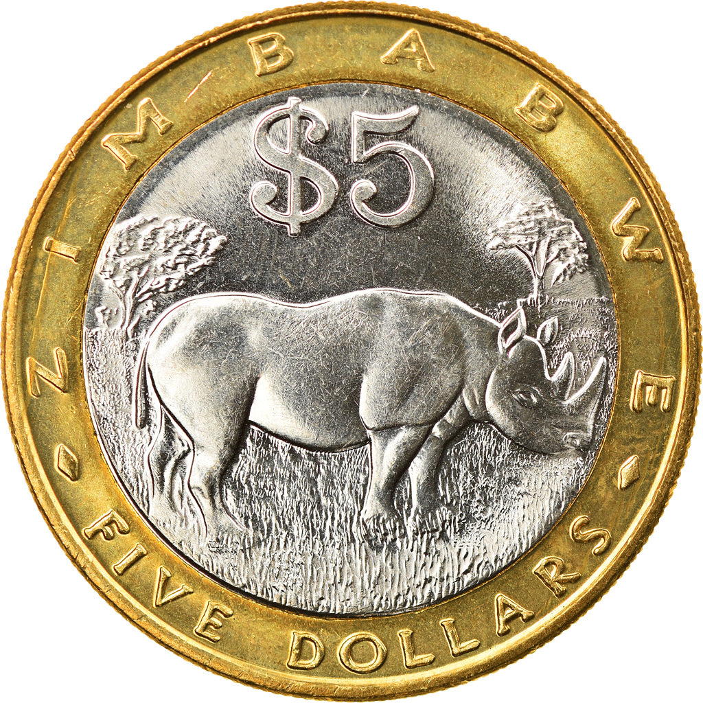 Coin, Zimbabwe, 5 Dollars, 2002, Harare, AU(55-58), Bi-Metallic, KM:13