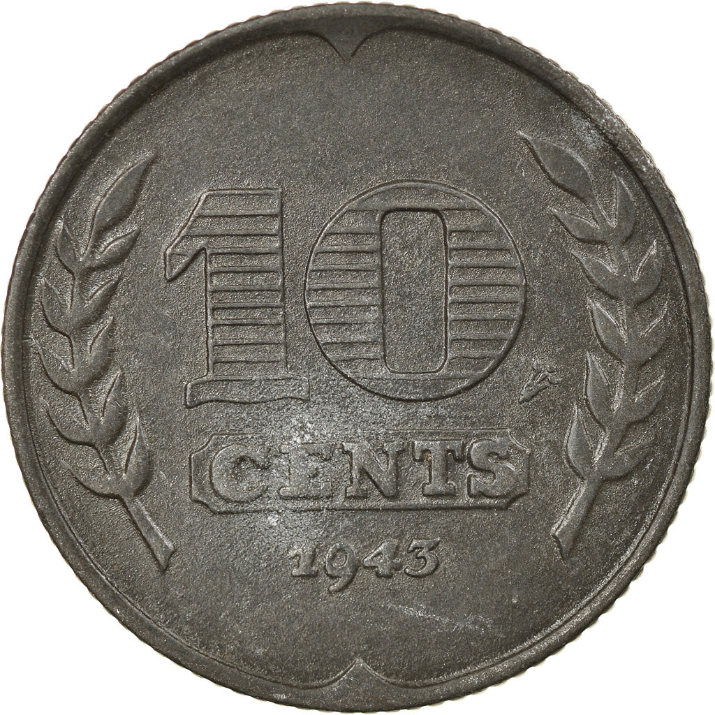 Moeda, Países Baixos, Wilhelmina I, 10 Cents, 1943, VF(30-35), Zinco, KM:173