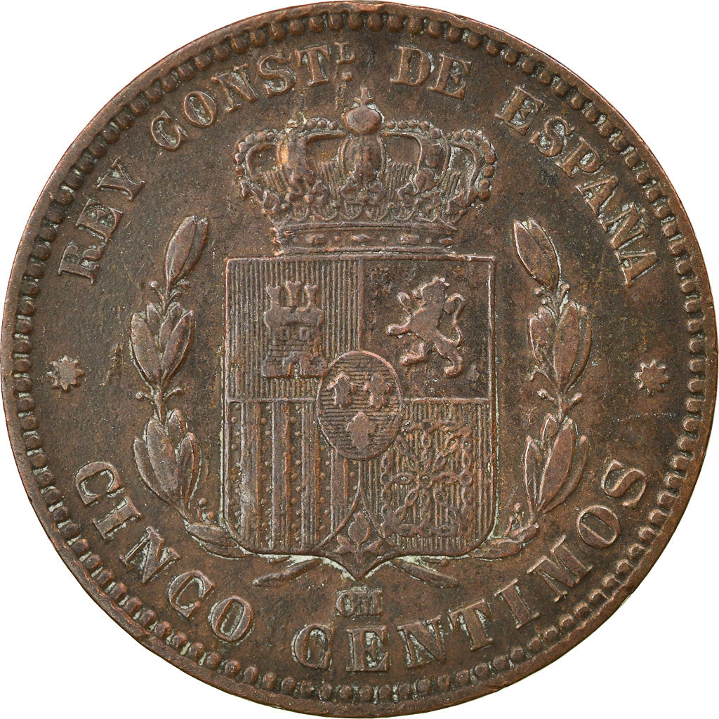 Coin, Spain, Alfonso XII, 5 Centimos, Madrid, VF(30-35), Bronze, KM:674