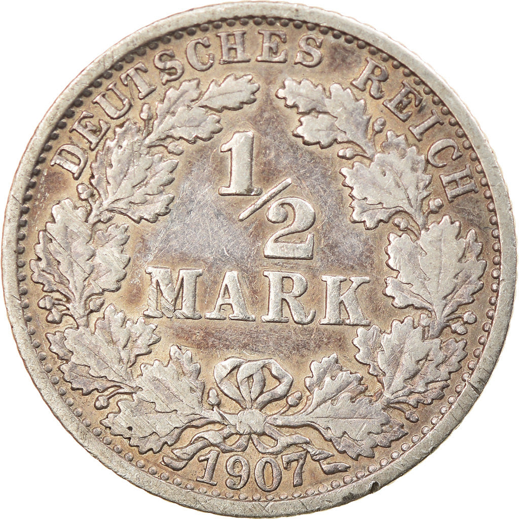Coin, GERMANY - EMPIRE, 1/2 Mark, 1907, Berlin, VF(30-35), Silver, KM:17