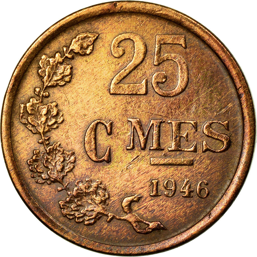 Coin, Luxembourg, Charlotte, 25 Centimes, 1946, AU(50-53), Bronze, KM:45