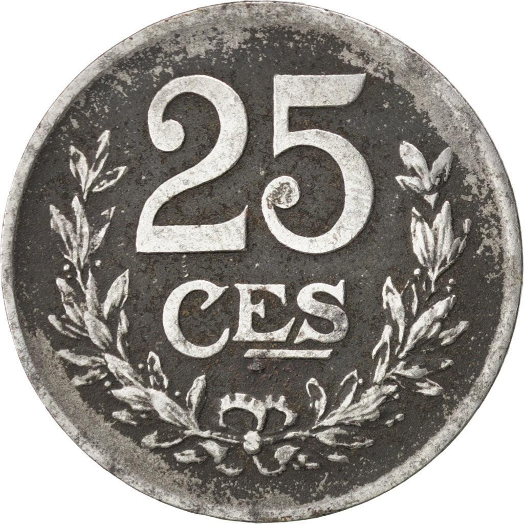 LUXEMBOURG, 25 Centimes, 1920, KM #32, EF(40-45), Iron, 3.87