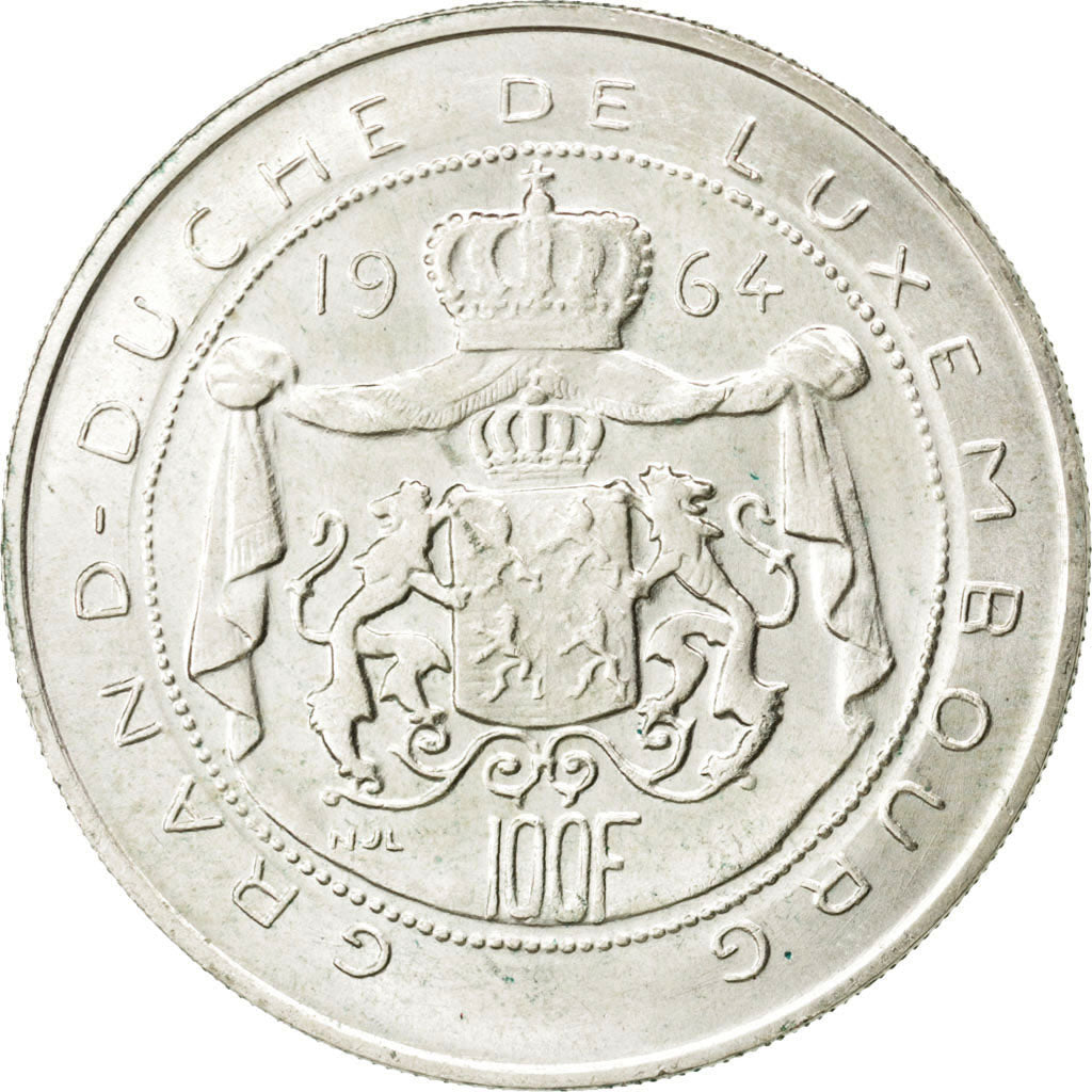 LUXEMBOURG, 100 Francs, 1964, KM #54, MS(63), Silver, 33.1, 18.01